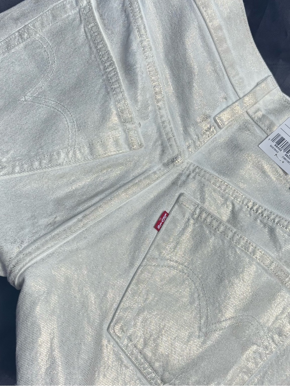 Levi's 501 Coated Luminary White Metallic Denim Shorts with Red Tab